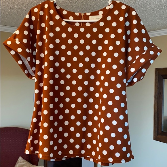 burnt orange polka dot top